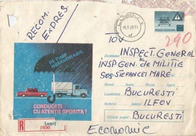 Romania, Conduceti cu atentie sporita!, plic circulat intern, 1969 foto