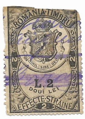 Timbru fiscal Carol I, 1890 - 2 L, obliterat foto