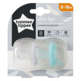 Suzeta Ortodontica Usoara, Tommee Tippee, 2 buc, 6 - 18 luni, Transparent Turquoise