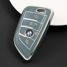 Husa Cheie Smartkey BMW 3/4 Butoane Seria G TPU+PC GRI cu Contur Crom AutoProtect KeyCars foto