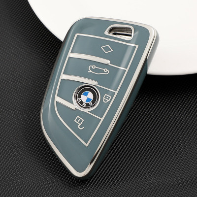 Husa Cheie Smartkey BMW 3/4 Butoane Seria G TPU+PC GRI cu Contur Crom foto