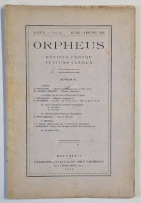 ORPHEUS , REVISTA PENTRU CULTURA CLASICA , NR. 5 , 1925 foto