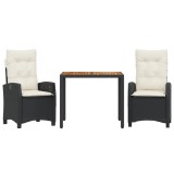 Set mobilier de gradina cu perne, 3 piese, negru, poliratan