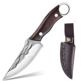 Cumpara ieftin Cutit multifunctional, vanatoare, gatit, supravietuire, camping, otel inoxidabil lemn, 22 cm, teaca inclusa