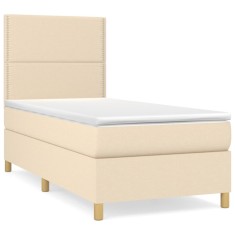 Pat box spring cu saltea, crem, 80x200 cm, textil foto