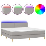Cumpara ieftin Pat cu arcuri, saltea si LED, gri deschis, 180x200 cm, textil