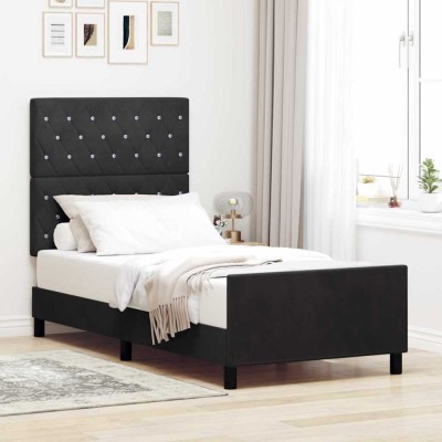 vidaXL Cadru de pat cu headboard Negru 100 x 200 cm Catifea 3344857 foto