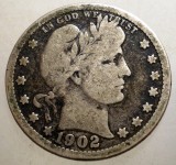J.059 USA SUA BARBER QUARTER DOLLAR 1902 ARGINT