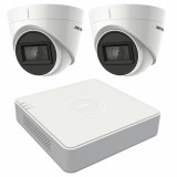 Sistem supraveghere video 2 camere Hikvision 5MP, lentila 1.5mm, IR 40m, DVR 4 canale TurboHD SafetyGuard Surveillance
