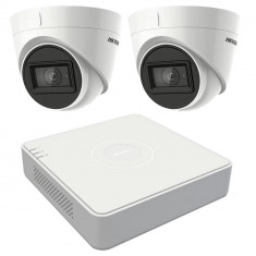 Sistem supraveghere video 2 camere Hikvision 5MP, lentila 2.8mm, IR 40m, DVR 4 canale TurboHD