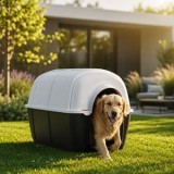 Cusca pentru caini din plastic, gri, 50,5x80x50,5 cm, CMCLASS