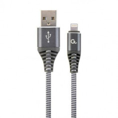 Cablu de date Gembird Premium Cotton Braided USB - Lightning 2m Space Grey Silver foto