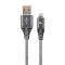 Cablu de date Gembird Premium Cotton Braided USB - Lightning 2m Space Grey Silver