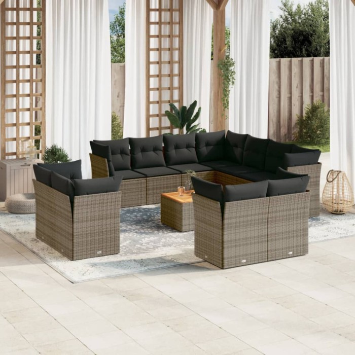 Gossi set canapea de gradina cu perne, 12 piese, gri, poliratan