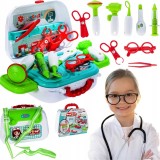 Trusa de doctor pentru copii, valiza cu 12 accesorii, maner si curea transport, 25x9x17 cm