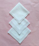 Lot de 3 batiste Vintage din bumbac, cu margine din dantela de bumbac