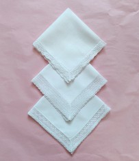 Lot de 3 batiste Vintage din bumbac, cu margine din dantela de bumbac