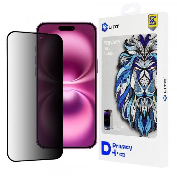 Folie de protectie Ecran Privacy Lito D+ Pro pentru Apple iPhone 16 Plus, Sticla Securizata, Full Glue