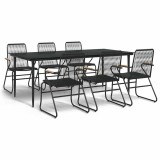 Set mobilier de gradina, 7 piese, negru, ratan PVC