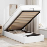 Cadru Pat Otoman vidaXL Alb 100x200 cm Piele Artificiala cu Saltea, Depozitare, Topper Inclus