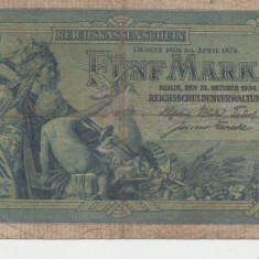 M1 - Bancnota foarte veche - Germania - 5 marci - 1904