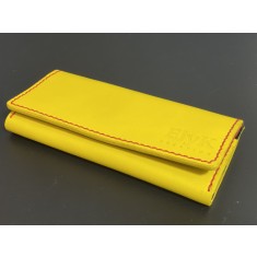 Portofel dama din piele naturala, lucrat si cusut manual, Eva, Handmade, Galben ( cusatura rosie ), Produs in Romania
