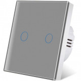 Cumpara ieftin Intrerupator touch iUni 2F, Sticla Securizata, LED, Silver