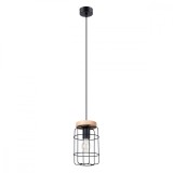 Lampă Suspendată Gotto Pădurea Neagră Oțel/Lemn 1 Bec Coș Geometric Industrial De Interior