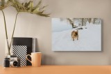 Tablou Canvas, "Bulldog francez &icirc;n zăpada proaspătă", Bulldog, Zăpadă, R&acirc;u, Pădure, Iarnă, Căprioară, Natură, 39 x 26 cm, CMCLASS