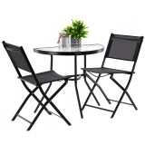 Set mobilier gradina sau balcon, masa semirotund sticla cu 2 scaune pliabile, negru Household NewTrend