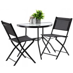 Set mobilier gradina sau balcon, masa semirotund sticla cu 2 scaune pliabile, negru Household NewTrend