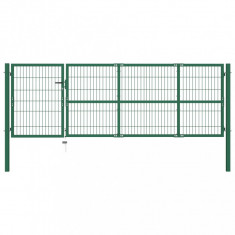vidaXL Poartă gard de grădină cu stâlpi, verde, 350 x 100 cm, oțel
