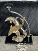 Lampa Statueta Argint 800, 2 Delfini, Editie Limitata, 50g, Vintage, Soclu Lemn 63cm