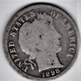 SUA One Dime=10 Cents 1898 argint 90% 2,2 grame necuratata cu patina, America de Nord