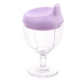 Pahar din plastic transparent cu picior, flippy, pentru copii, 14 x 7.7 cm, cu cioc antiscurgere, + 3 ani, fara maner, mov