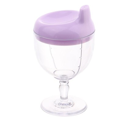 Pahar din plastic transparent cu picior, flippy, pentru copii, 14 x 7.7 cm, cu cioc antiscurgere, + 3 ani, fara maner, mov foto