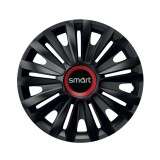 Set 4 capace roti Negre Cu Inel Rosu Royal R15 pentru gama auto Smart, Autohelix MSA