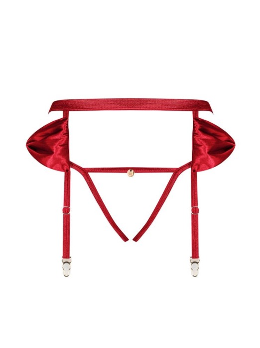 Portjartier Satin Si Chilotei Fantezie Rubinesa, Rosu, L/XL