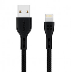 Cablu date si incarcare Promate PowerBeam-i Lightning - USB A negru, 1,2 m lungime pentru dispozitive Apple foto