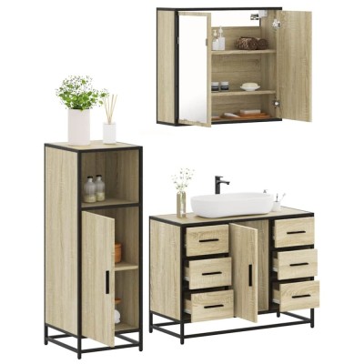 vidaXL Set mobilier de baie, 3 piese, stejar sonoma, lemn prelucrat 3300961 foto