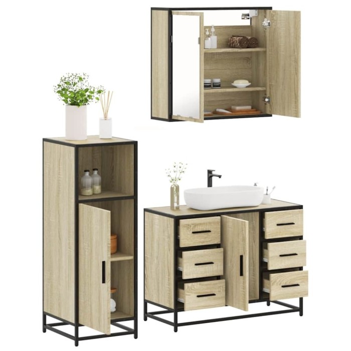 vidaXL Set mobilier de baie, 3 piese, stejar sonoma, lemn prelucrat 3300961