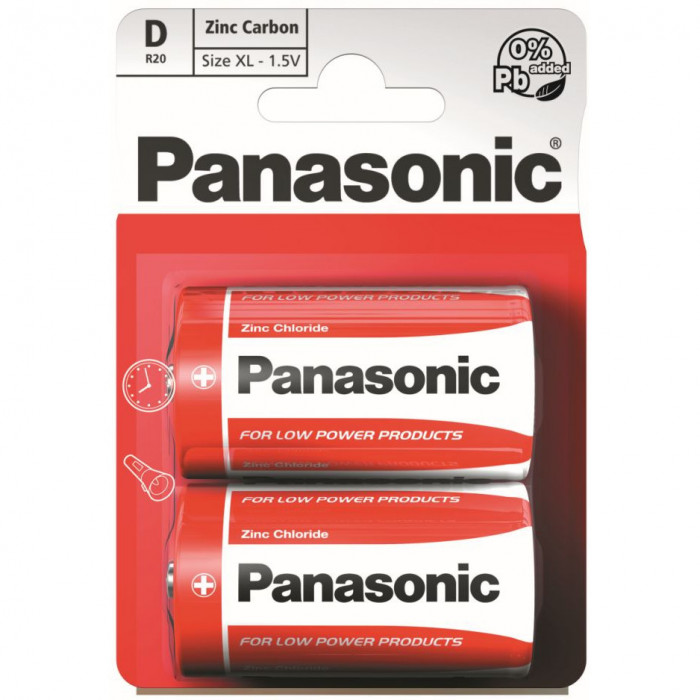 Baterii Panasonic Red Zinc R20RZ/2BP, blister 2 bucati