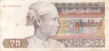 Bancnota Myanmar/Burma 75 Kyats 1987, Stare VF+, Asia