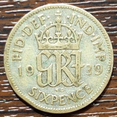 (A42) MONEDA DIN ARGINT ANGLIA - 6 PENCE 1939, REGELE GEORGE V