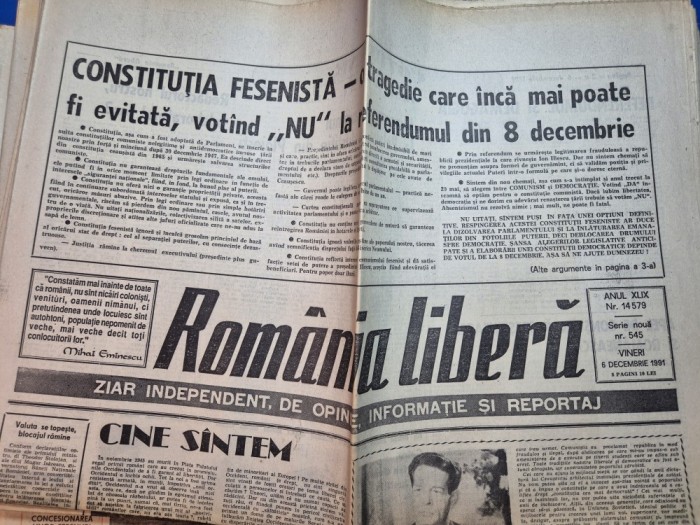 ziarul romania libera 6 decembrie 1991 - mesajul regelui mihia pentru romani