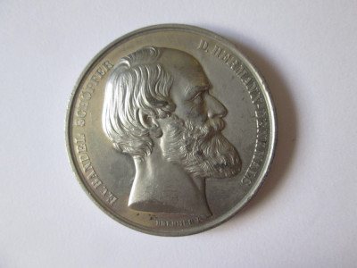 Rară! Prusia medalia comemorativa argintată Ernst von Bandel 1875 foto