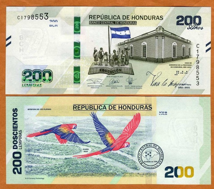 !!! HONDURAS - 200 LEMPIRAS 2019 (2021) , COMM. - P NEW - UNC