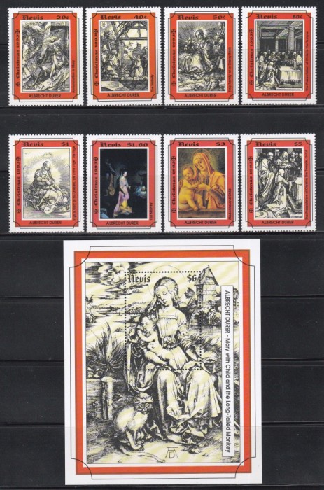 Nevis 1993 - Crăciun - Tablouri de D&uuml;rer, Serie + Colita, MNH