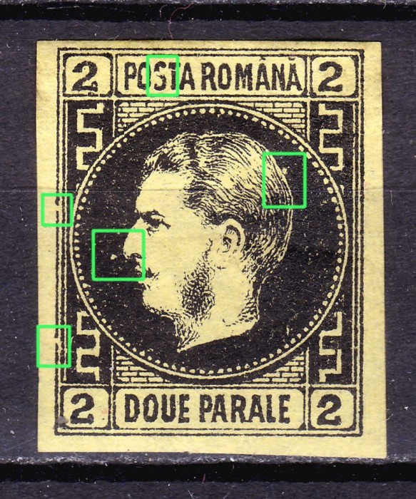 ✅RO 1867 ,LP 18 a ,&quot;Carol I cu favoriti&quot;,2 p VARIETATE/ERORI - punct la nas / &#039;S&#039; si cadre sparte , nestampilat , MNH