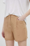 United Colors of Benetton pantaloni scurti din in culoarea bej, neted, high waist